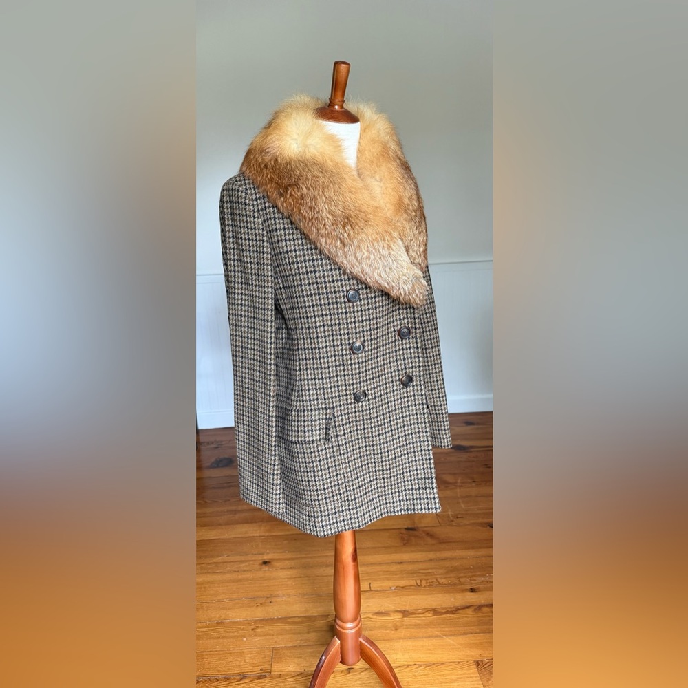 Brooks Brothers vintage wool tweed red fox fur trim blazer